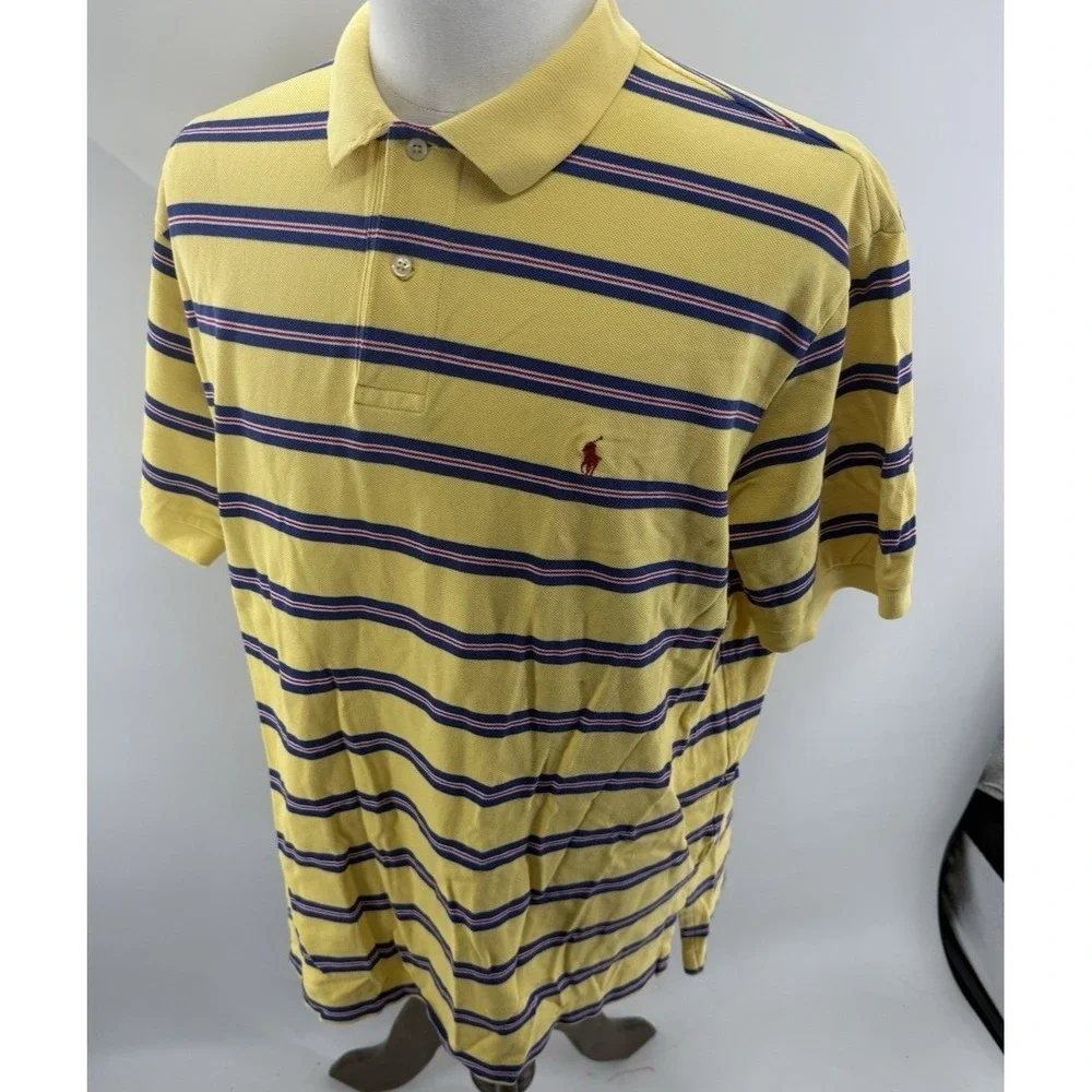 Polo‎ Ralph Lauren Yellow Striped Short Sleeve Polo Shirt Mens XLarge